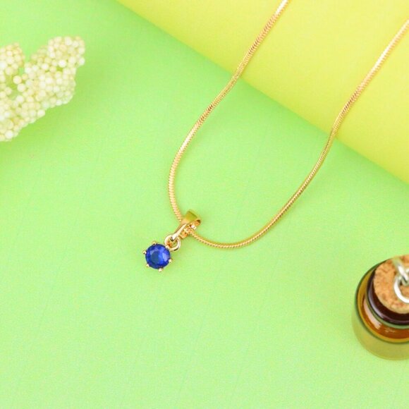 "Tiny Round Blue Pendant in Gold Finish for Delicate Everyday Style, XPPT1657 - Picture 2 of 13